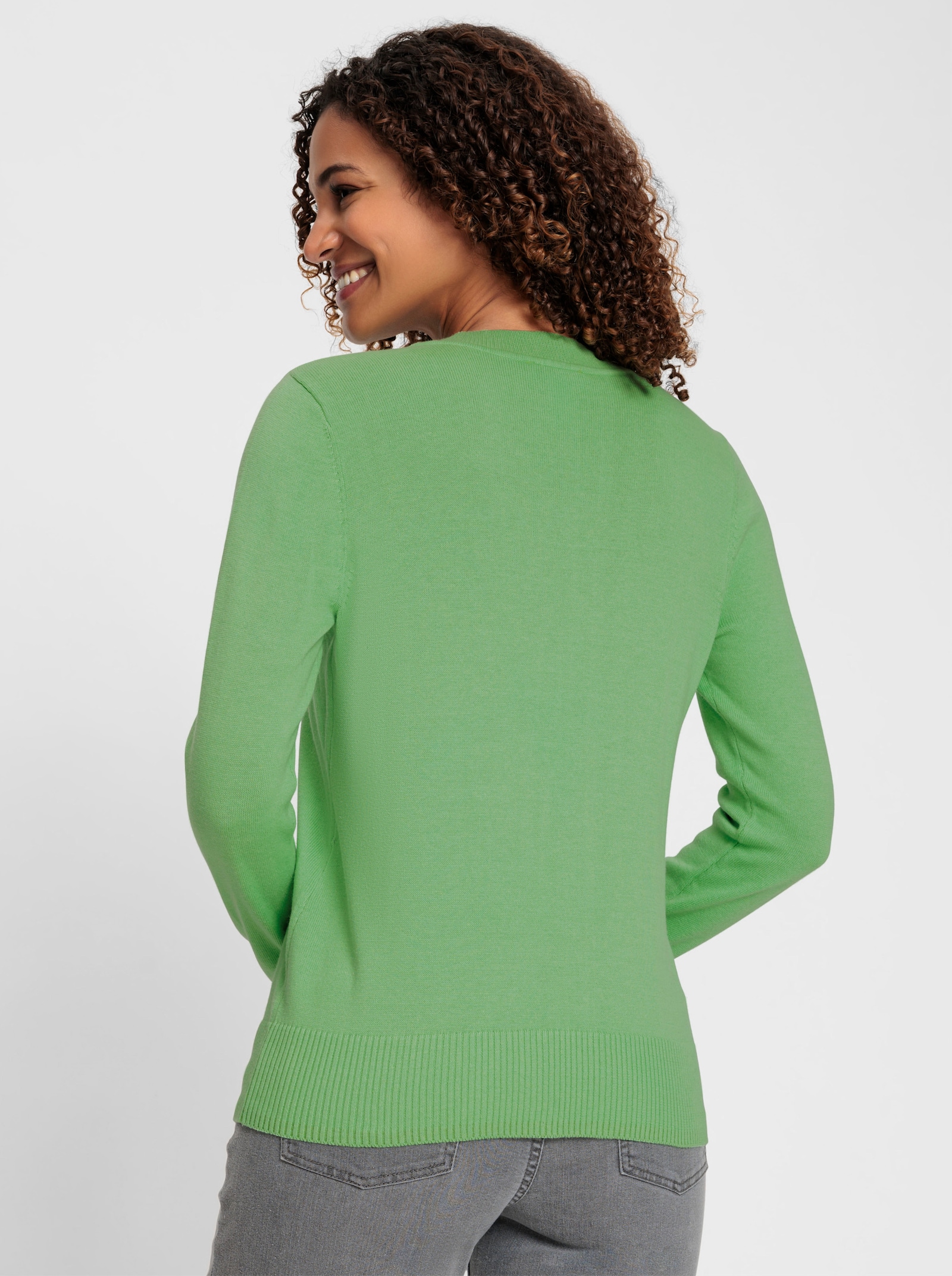 Svetr s výstřihem do V z jemného úpletu - jablková