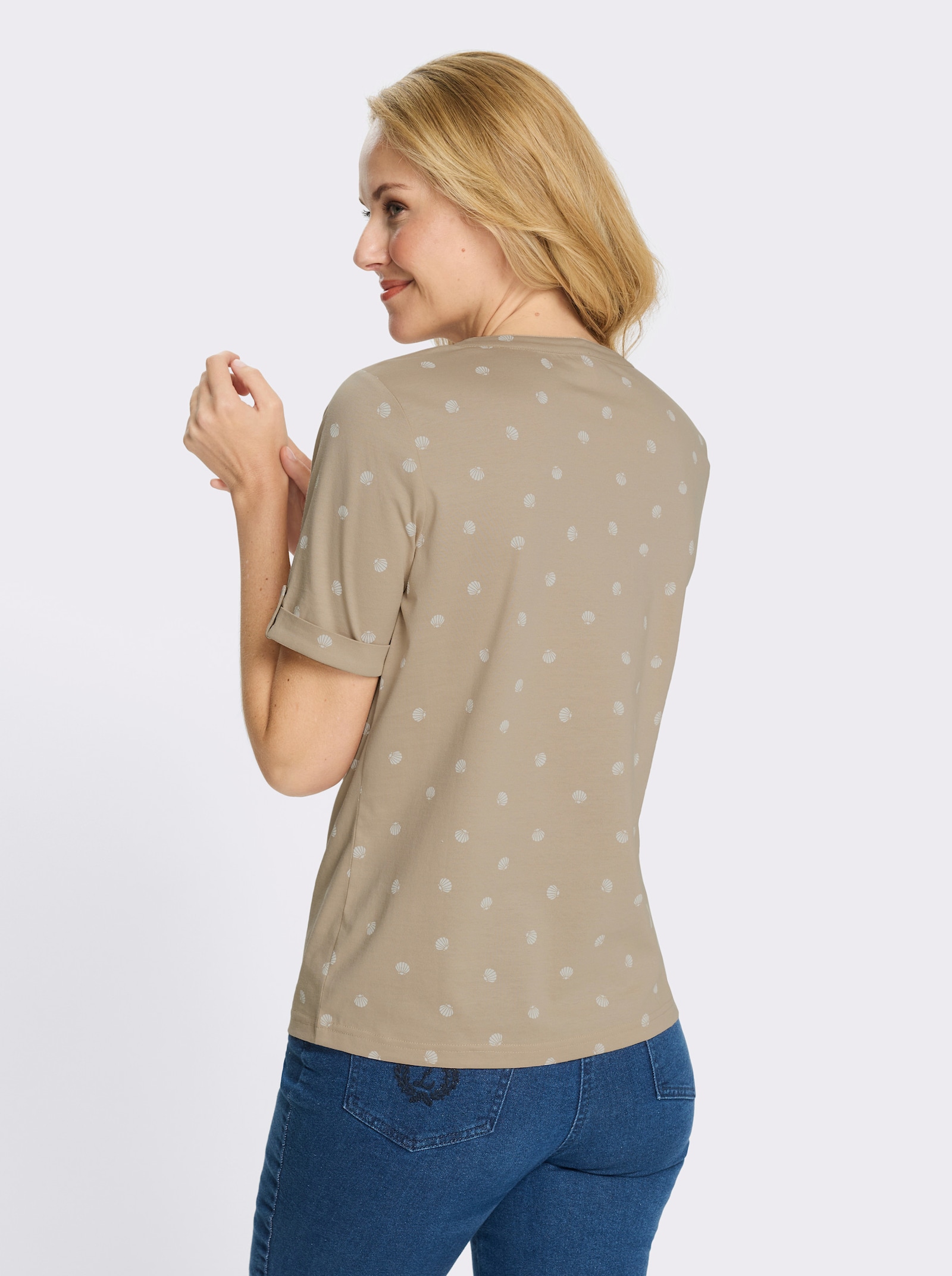 Kurzarmshirt im maritimen Dessin - beige-ecru-bedruckt