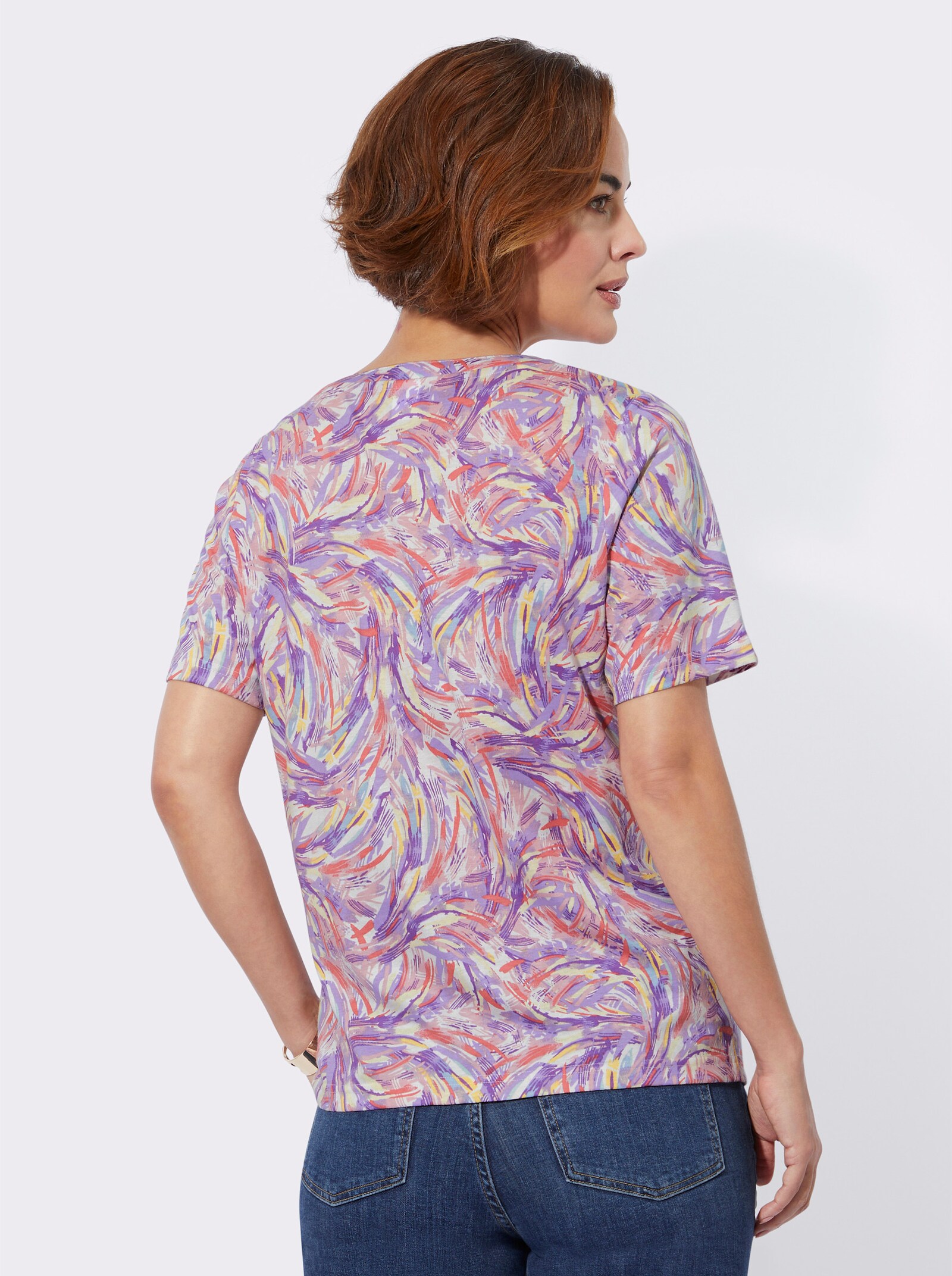 Shirt met korte mouwen in grafisch dessin - lavendel/ecru gedessineerd