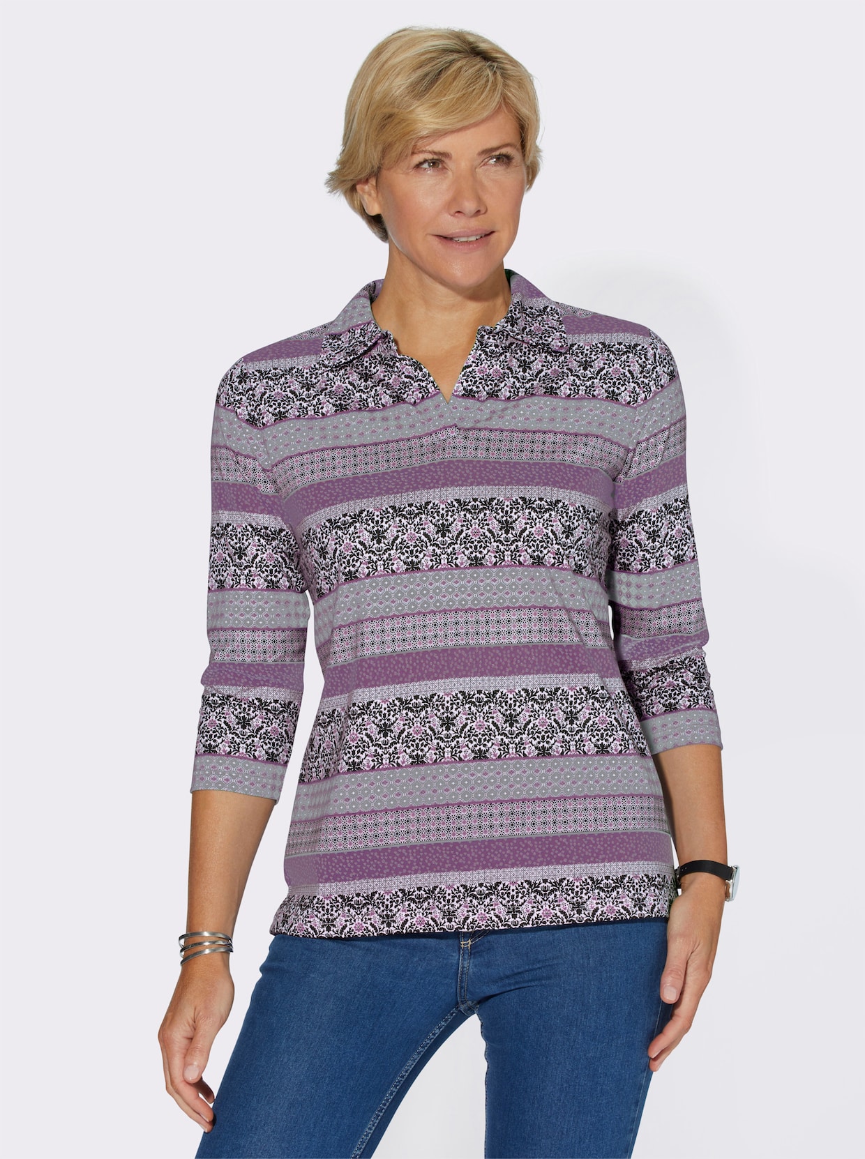 Poloshirt - violett-bedruckt