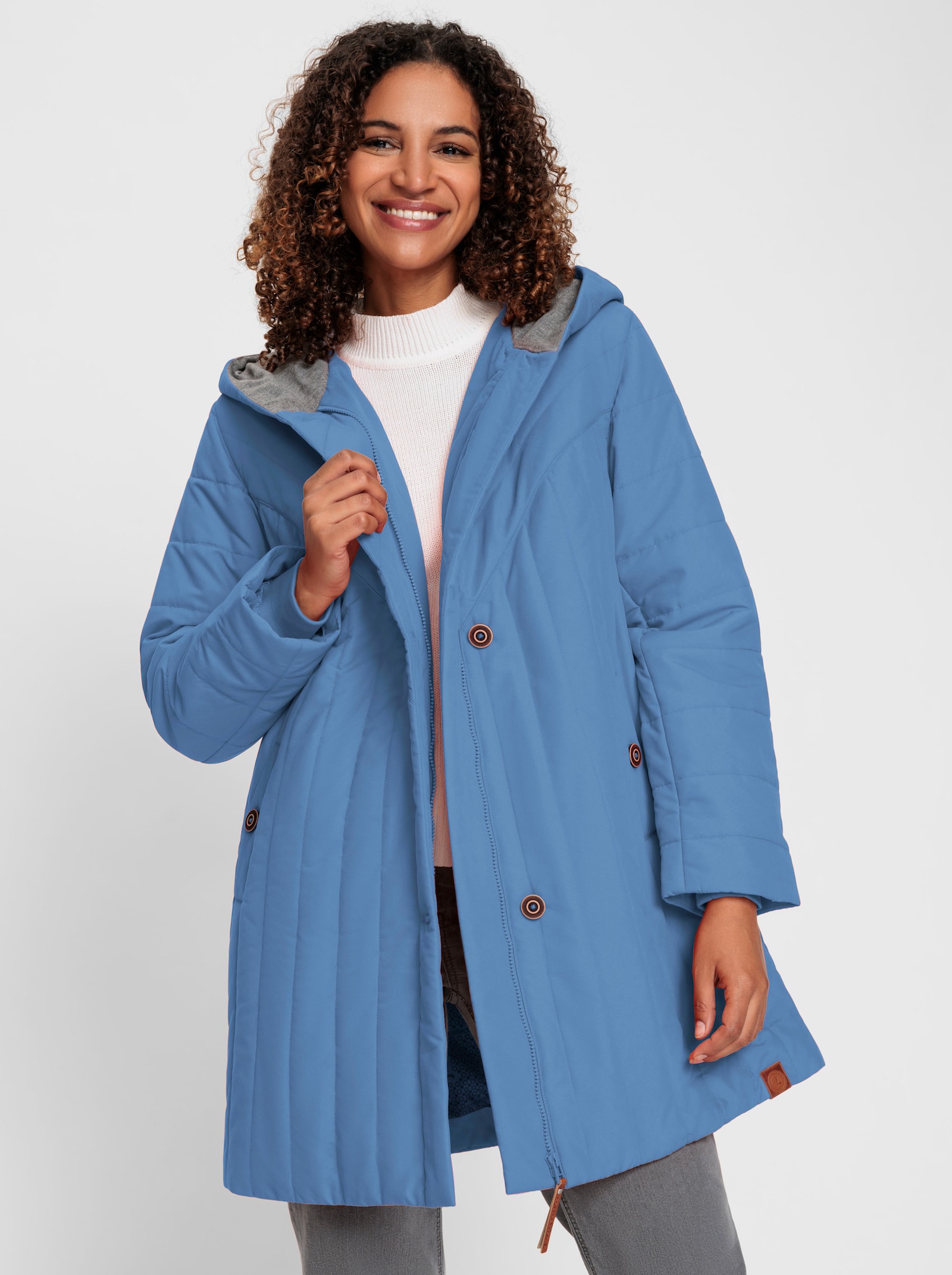  Jack met mix van doorgestikte patronen, warm - middenblauw/steengrijs