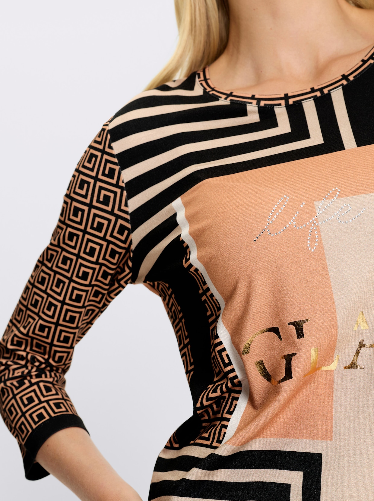 heine 3/4-Arm-Shirt - camel-schwarz-bedruckt
