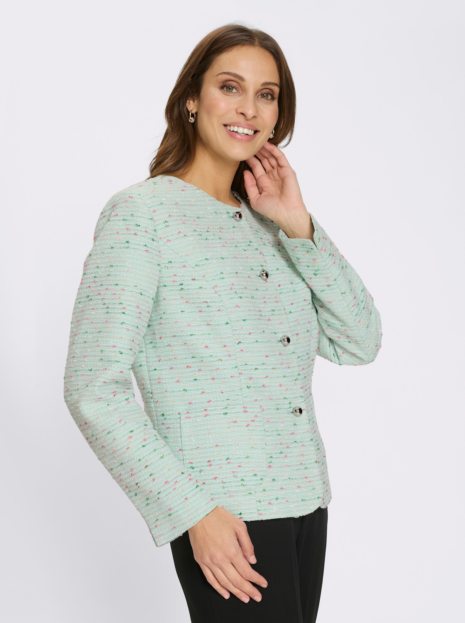 Bouclé-Blazer mit aufgesetzten Taschen - kalkmint-meliert