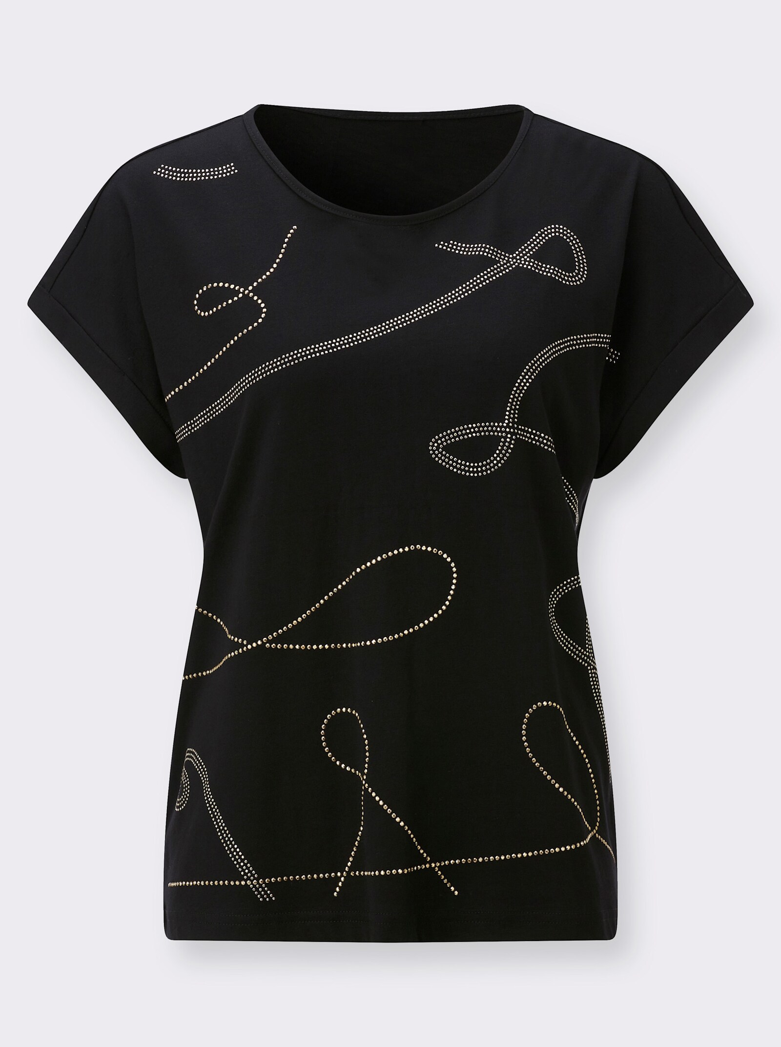 Kurzarmshirt mit Glitzersteinchen - schwarz