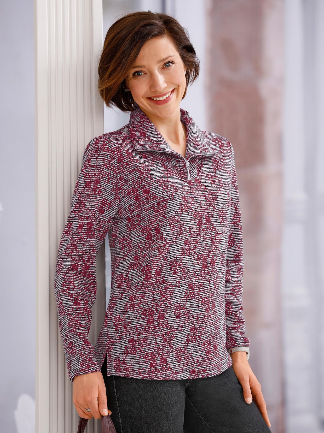 Langarmshirt - himbeere-gemustert