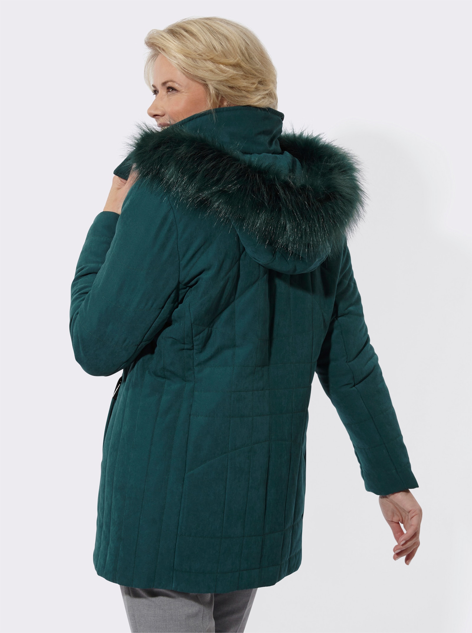 Kapuzenjacke Pelz-Imitat-Besatz - petrol