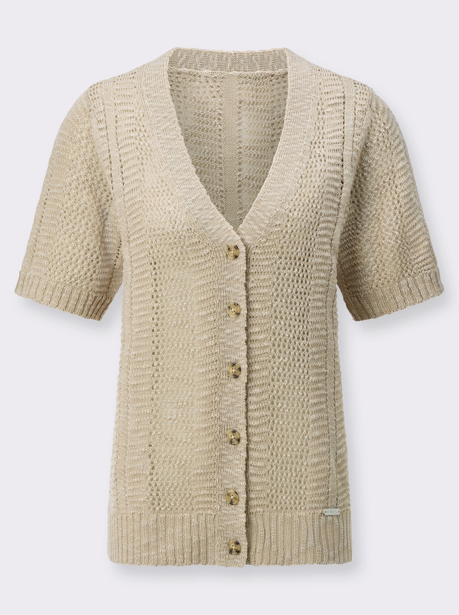 Ajourstrickjacke mit kurzen Ärmeln - sand