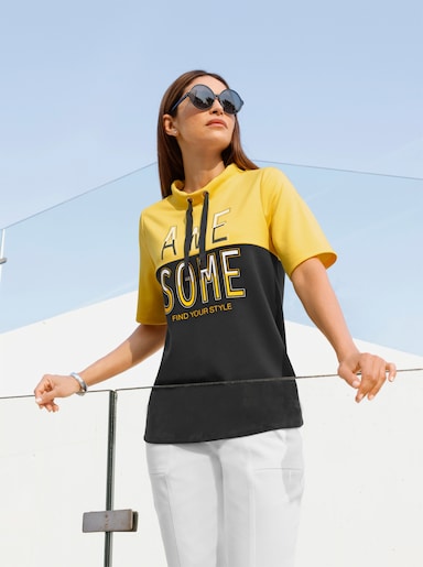 Stehkragenshirt - sonnengelb-schwarz