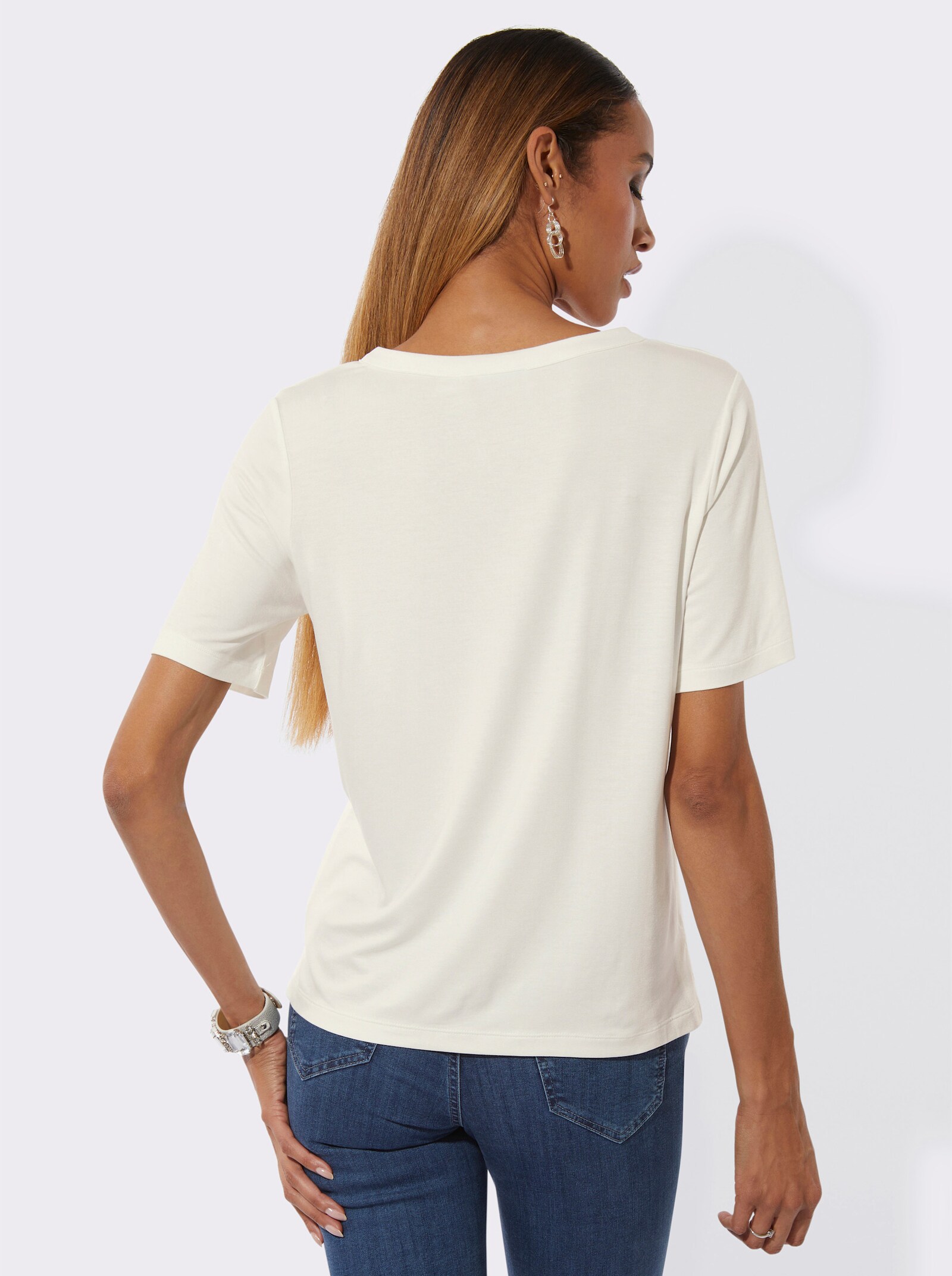 Kurzarmshirt mit Seitenschlitzen - ecru