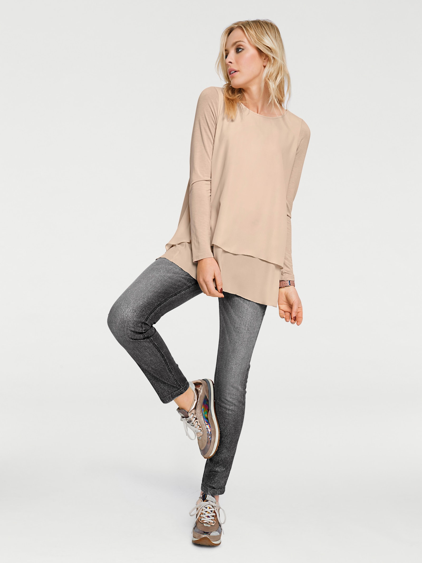 heine Langarmshirt in 2-in-1-Optik - puder