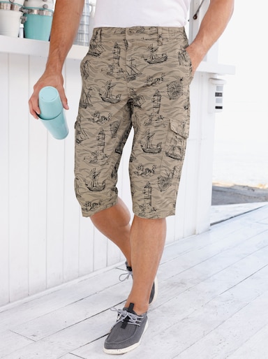 Bermudas mit Piratenschiff-Print, Twill - schlamm-bedruckt
