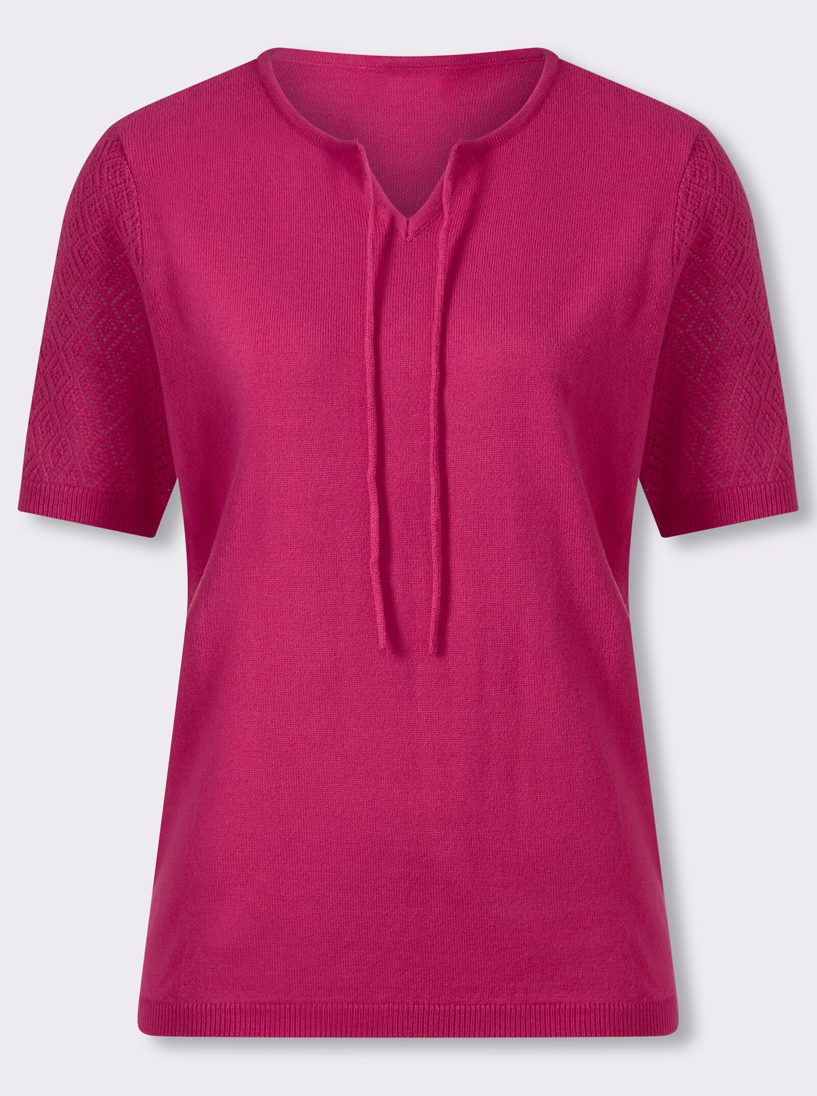 Kurzarmpullover mit Ajourmuster - fuchsia