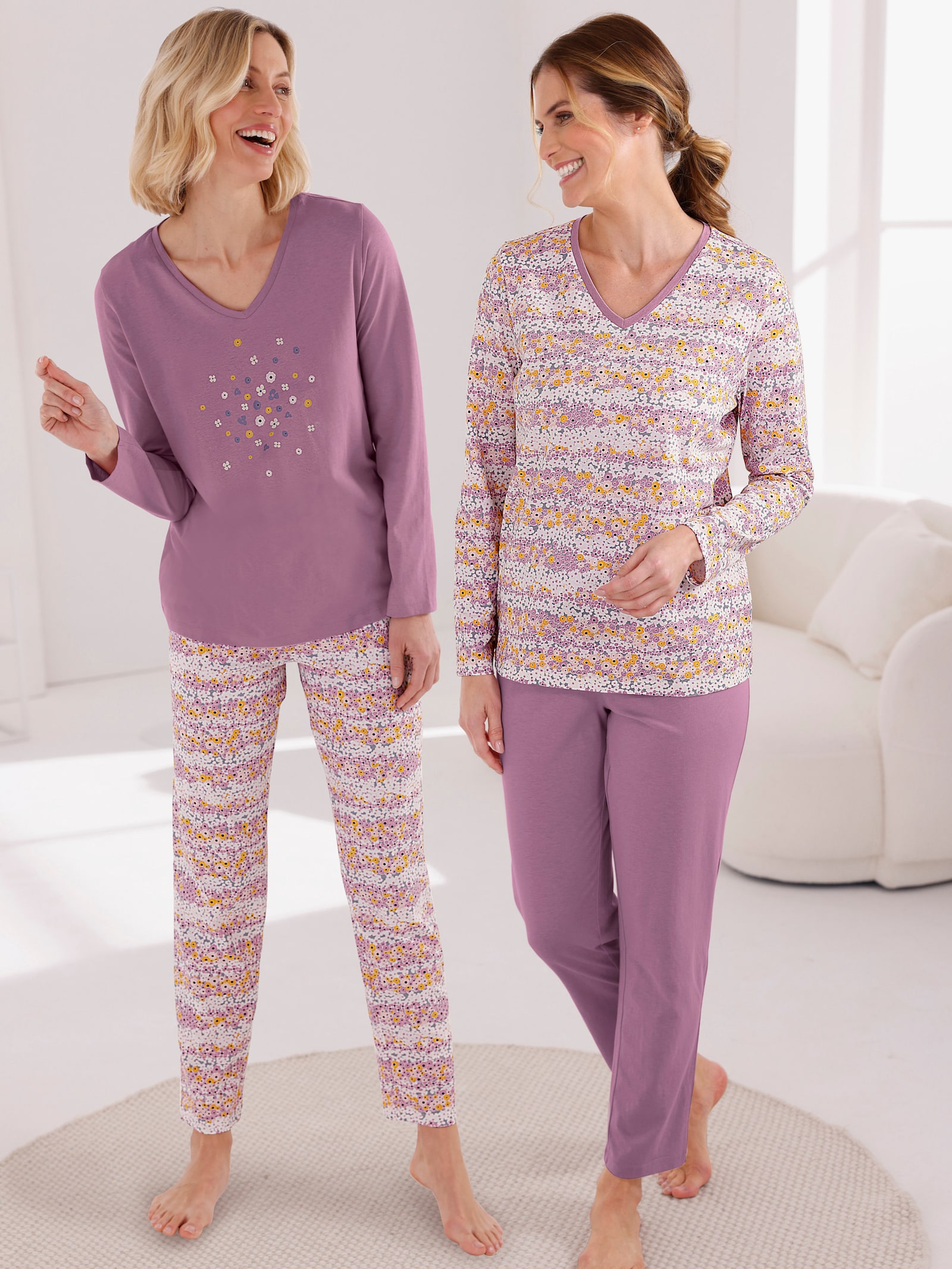 wäschepur Schlafanzüge im 2er-Pack - flieder-bedruckt
