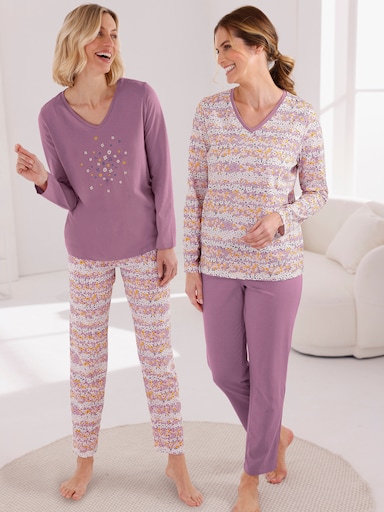 wäschepur Schlafanzüge im 2er-Pack - flieder-bedruckt