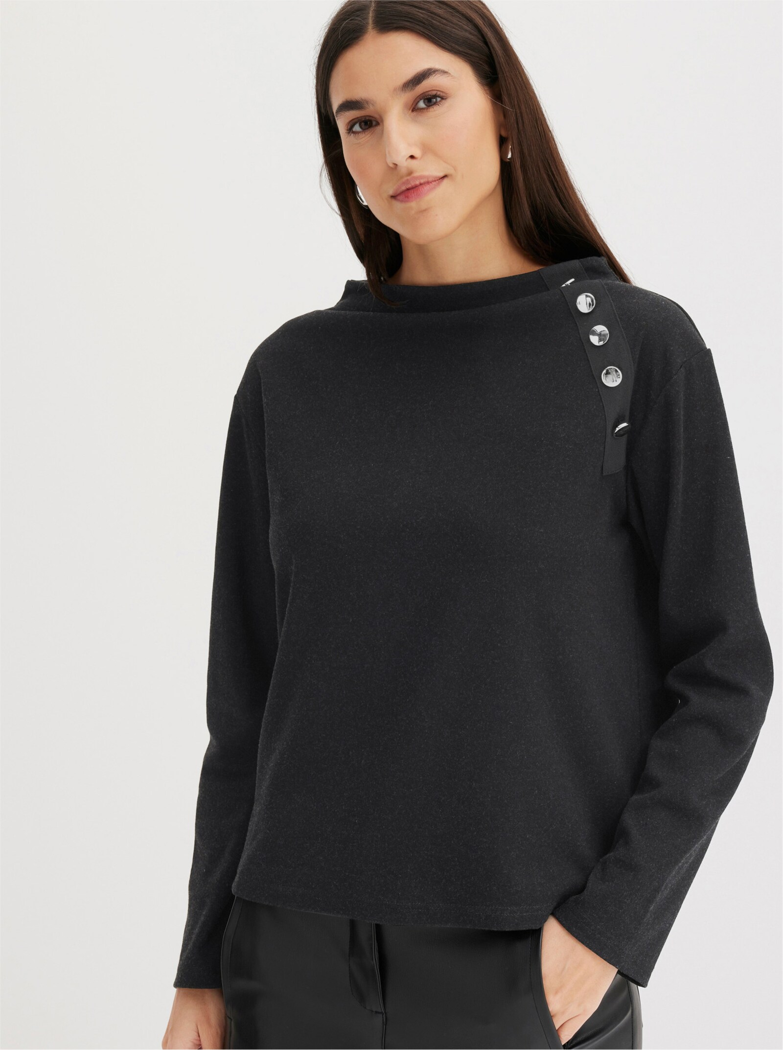 Sweatshirt mit Kelchkragen - schwarz