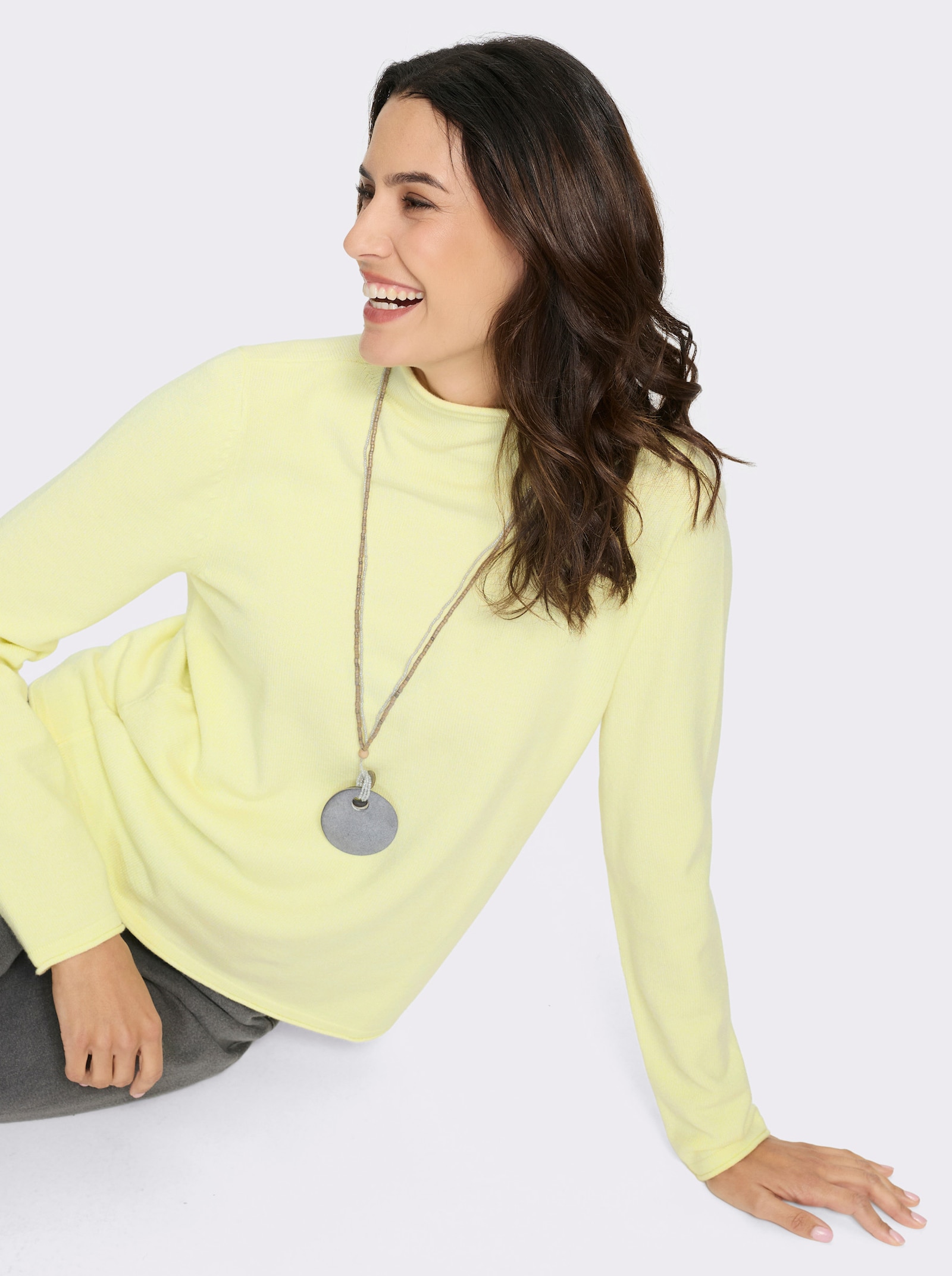 Feinstrickpullover mit Kelchkragen - pistazie-meliert
