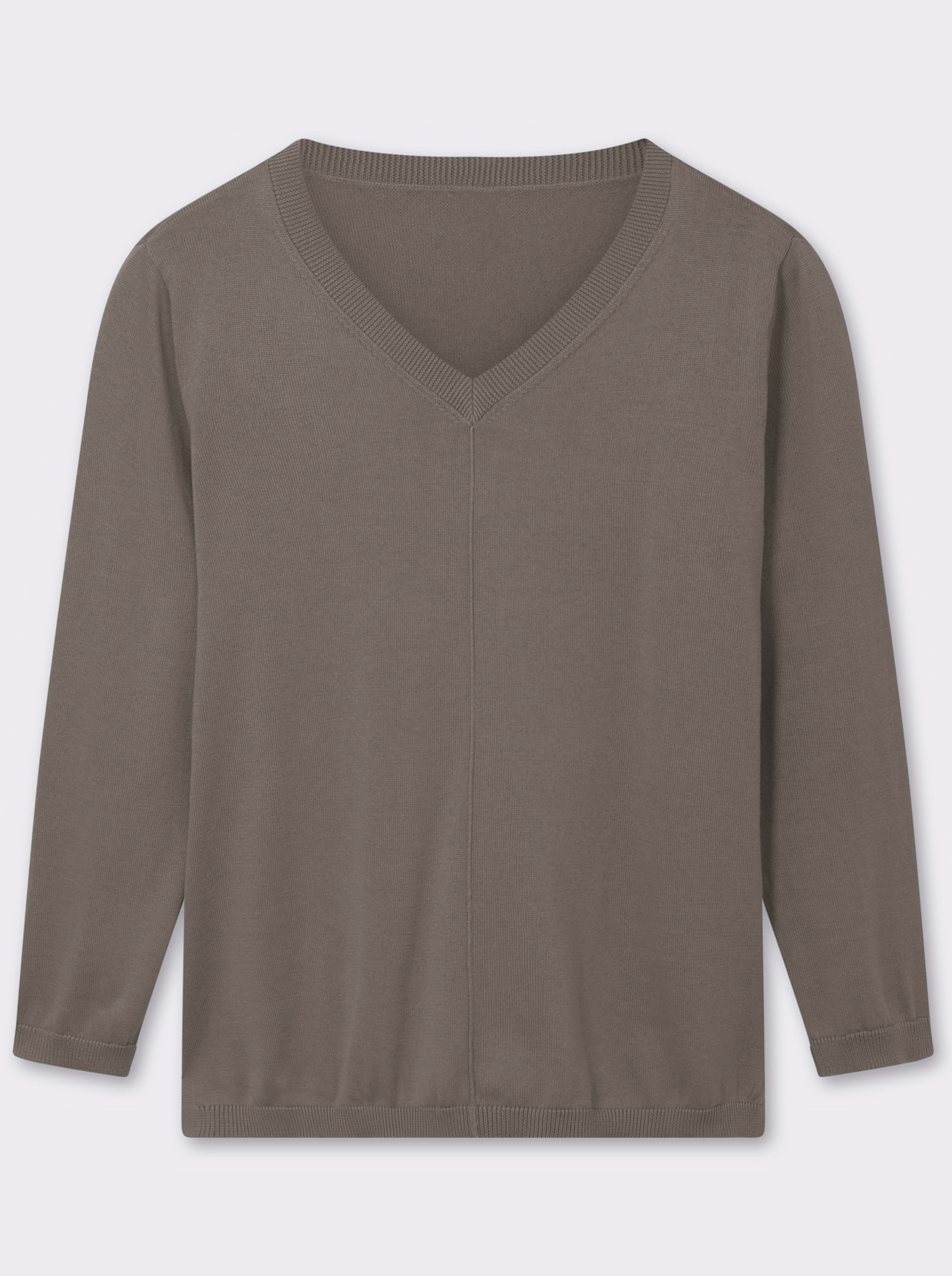 V-Ausschnitt-Pullover mit Biesen vorne - taupe