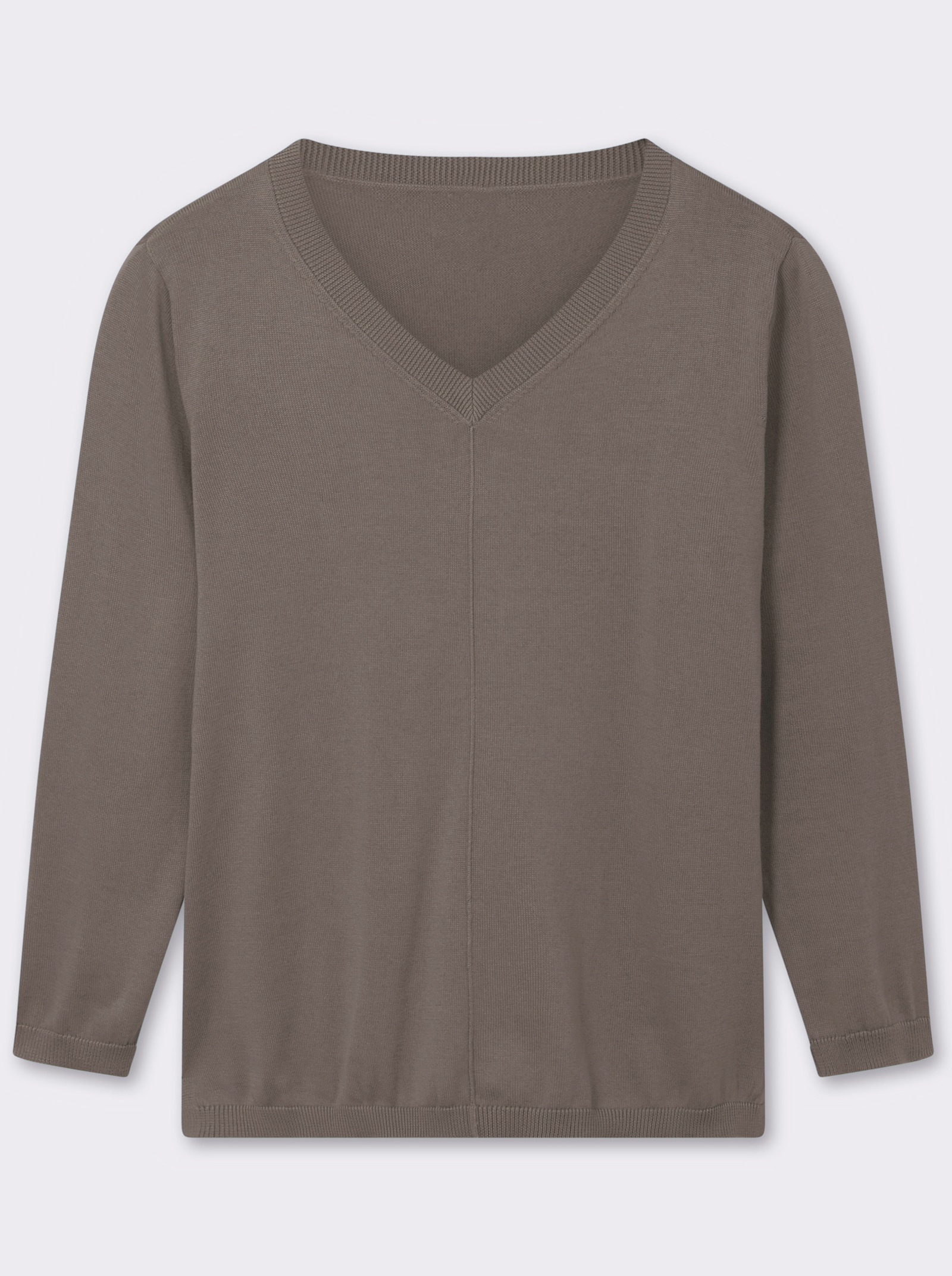 V-Ausschnitt-Pullover mit Biesen vorne - taupe