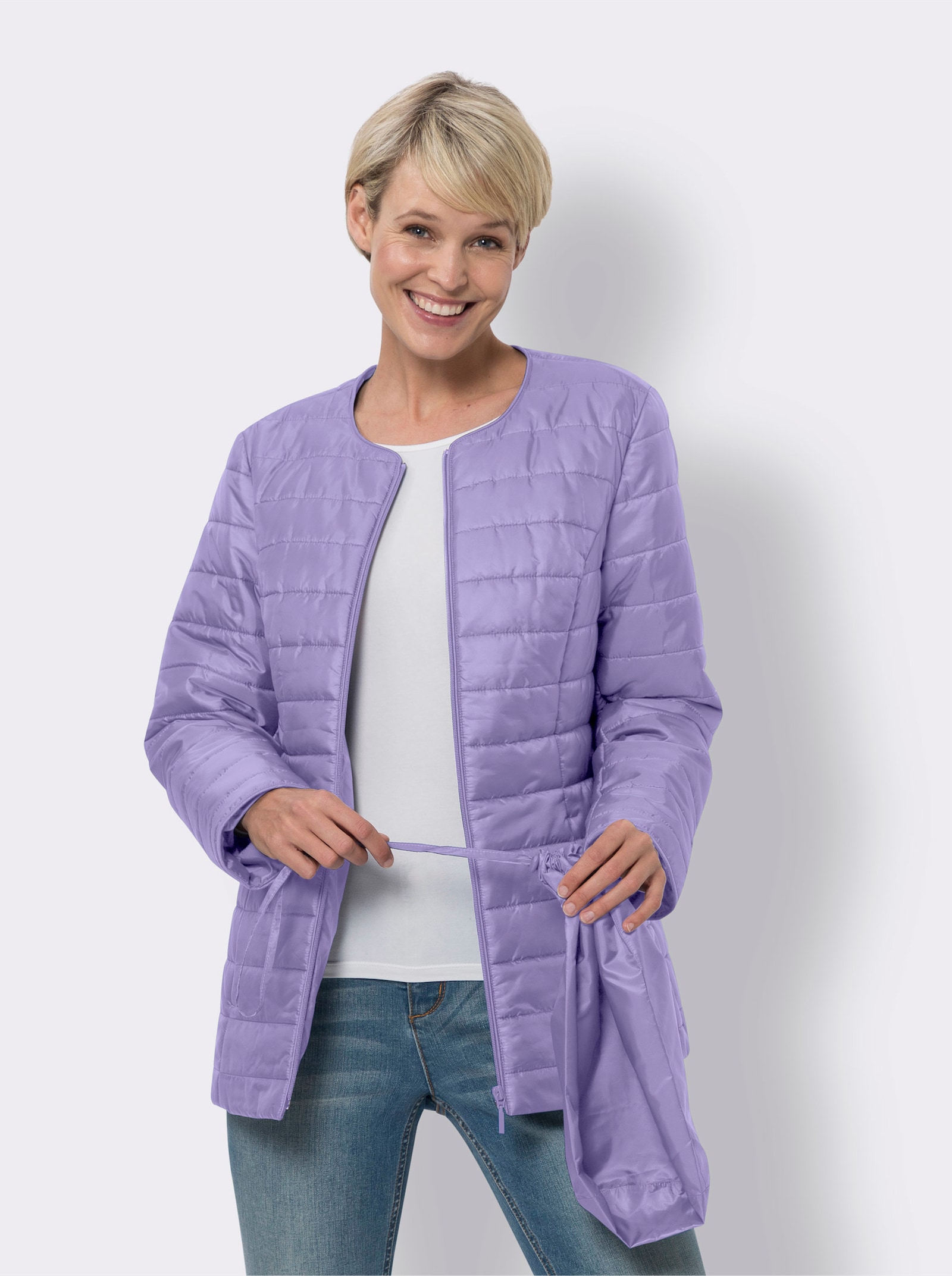 Gewatteerde jas inclusief tas - lavendel