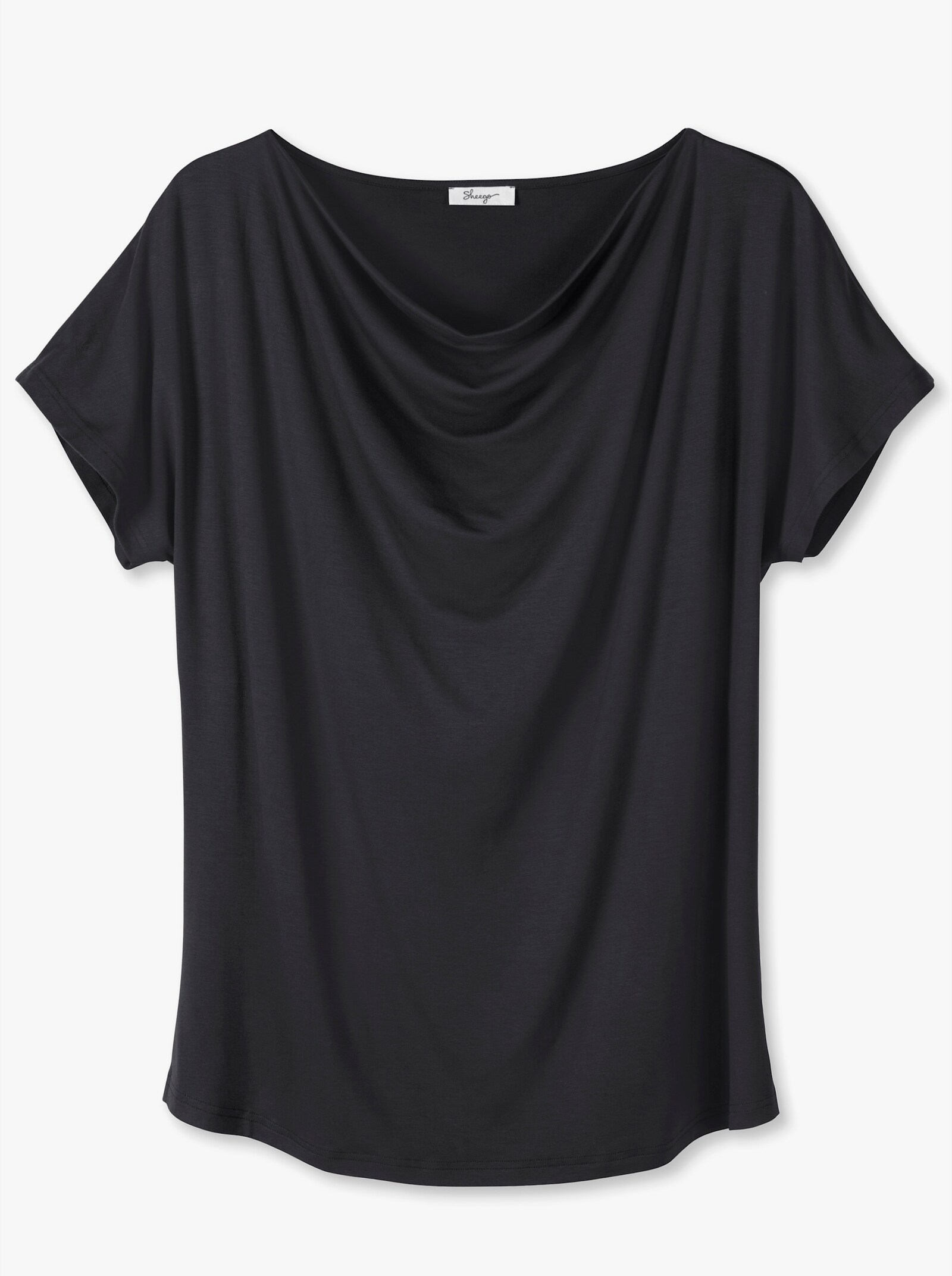 sheego Wasserfallshirt mit überschnittenen Ärmeln - schwarz