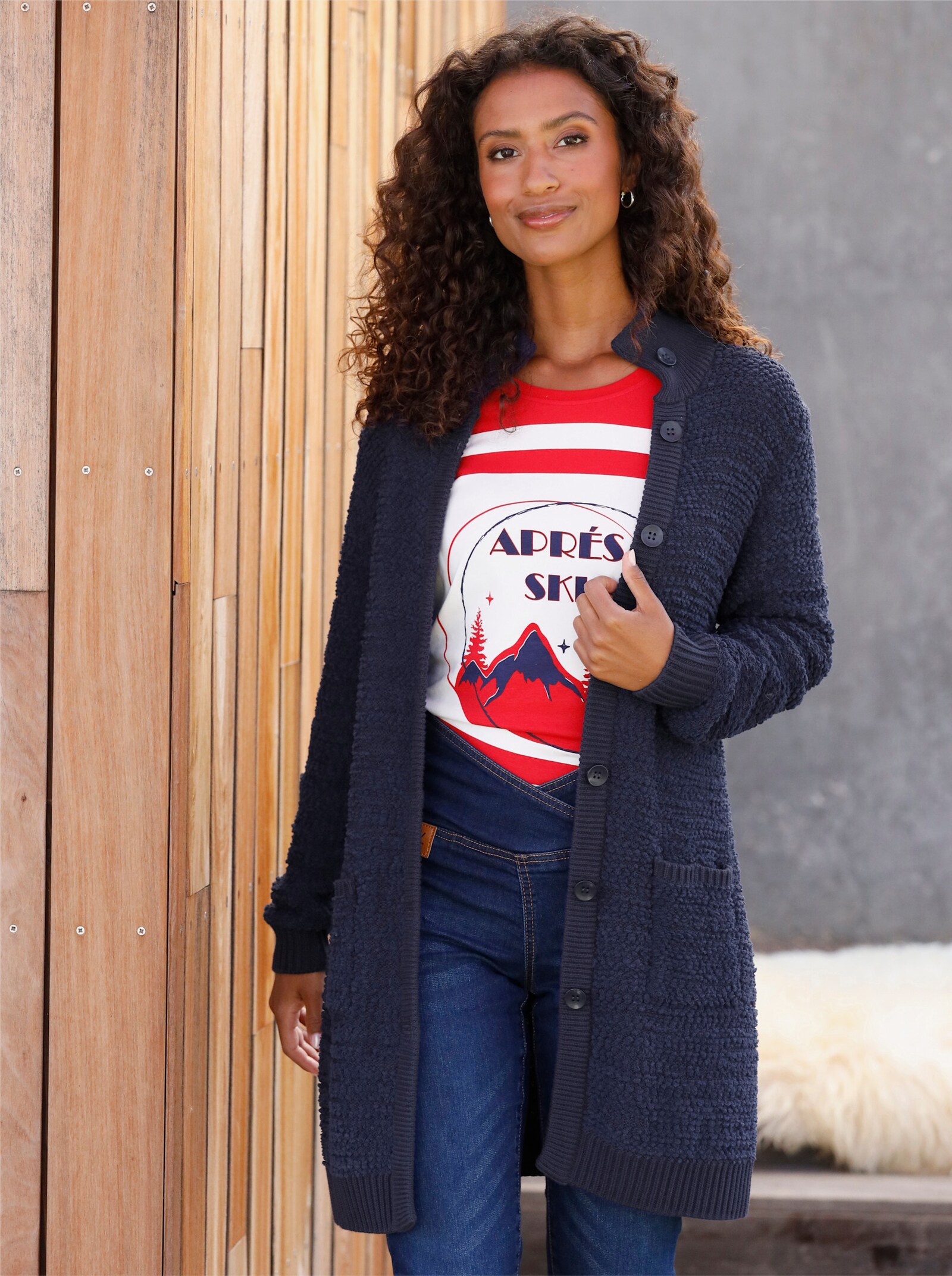 heine Longstrickjacke mit Stehkragen - marine