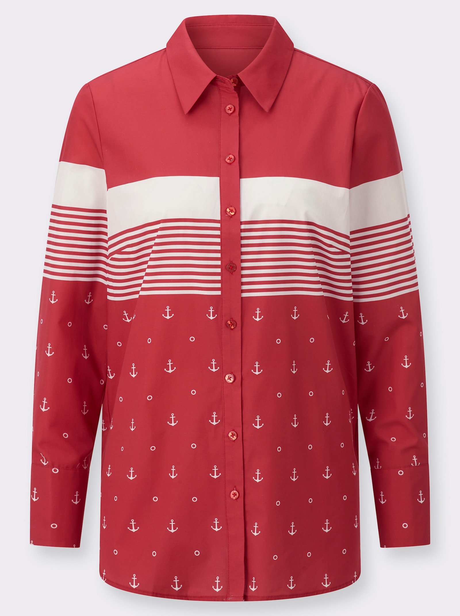Langarm-Bluse mit Hemdkragen - erdbeere-weiß-gestreift