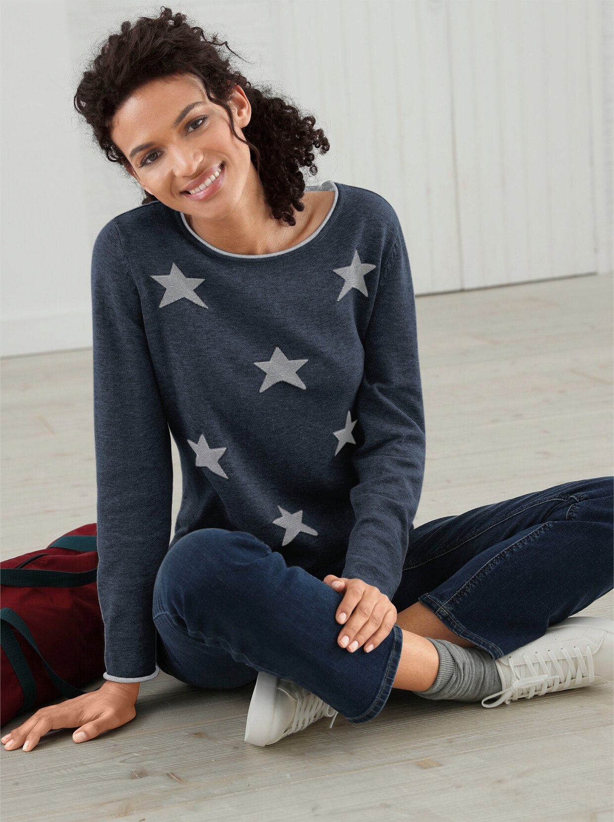 Pullover met ronde hals - donkerblauw gemêleerd