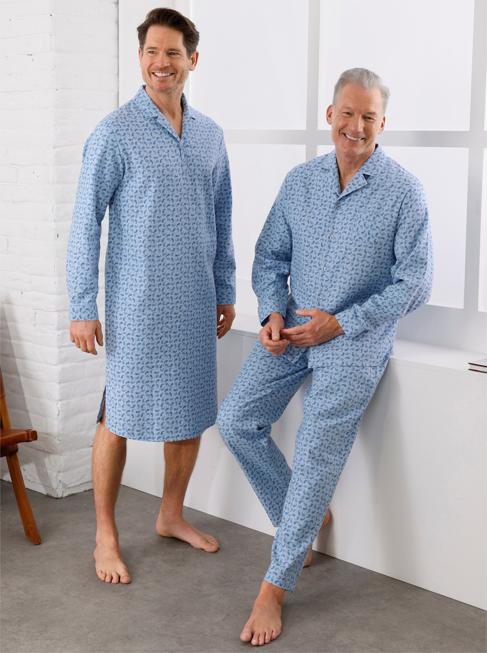 KINGsCLUB Nachthemd in Finette-Qualität - hellblau-gemustert