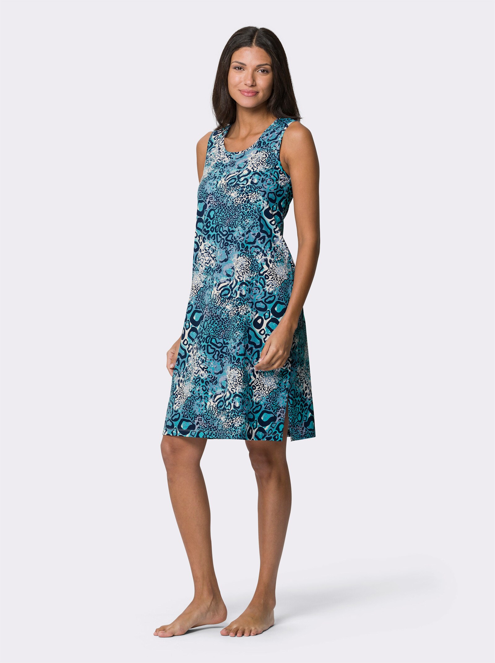 Sommerkleid mit Animal-Druck - bleu-türkis-bedruckt