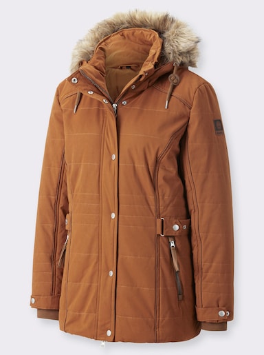Steppjacke mit Pelz-Imitat, abknöpfbar - cognac
