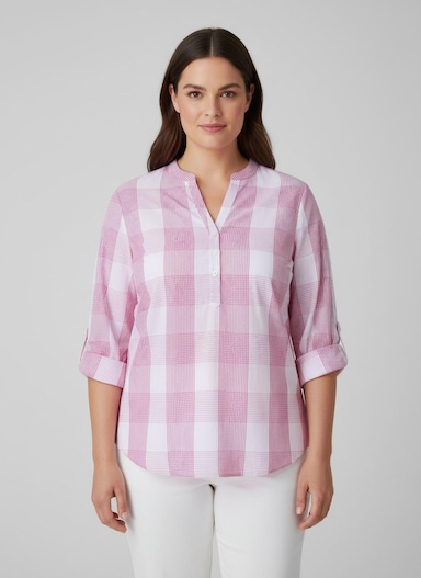 Baumwollbluse mit Stehkragen, kariert - pink-weiß-kariert