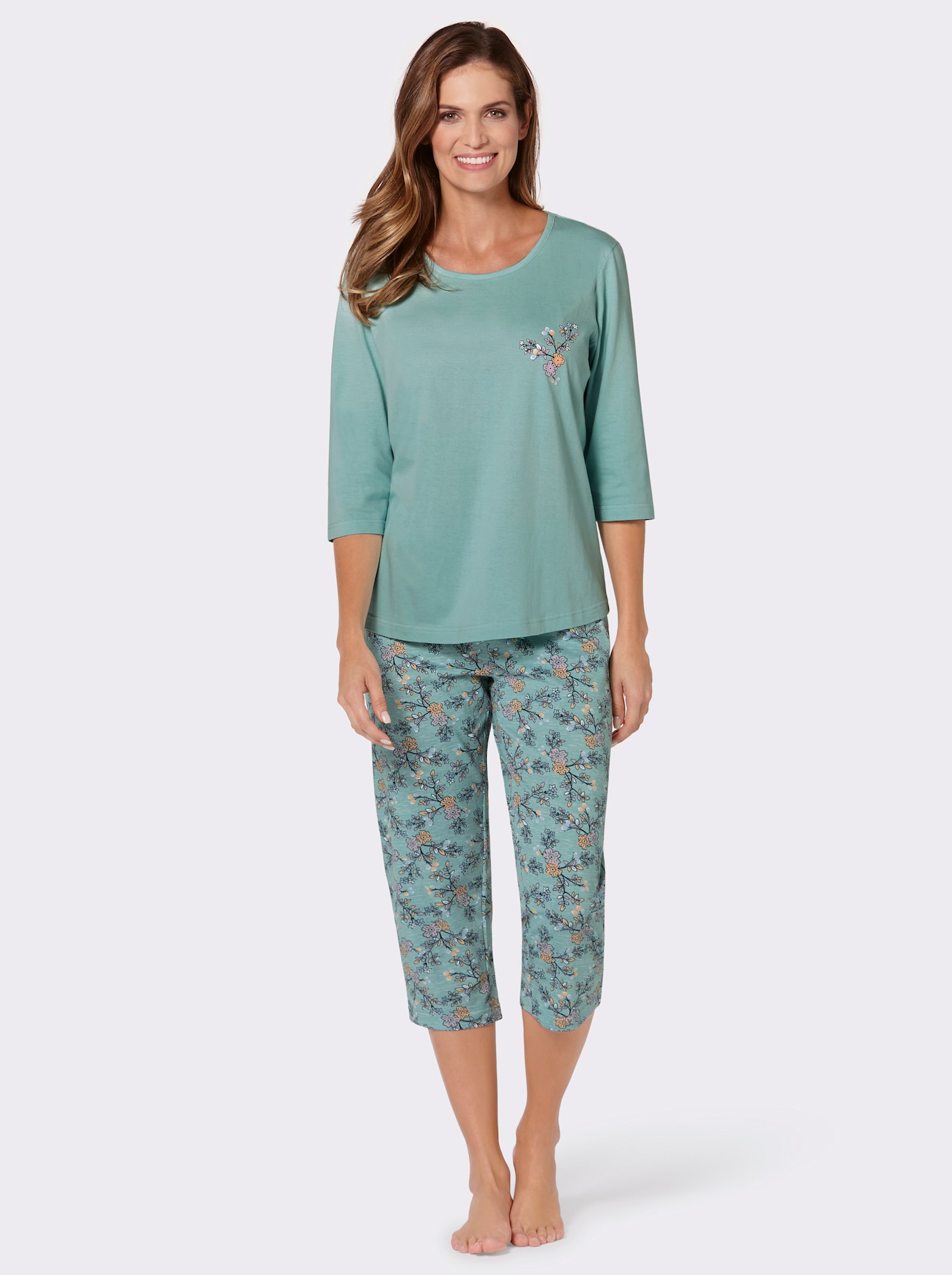 wäschepur Pyjama's met broek met comfortband - lindegroen + bleu