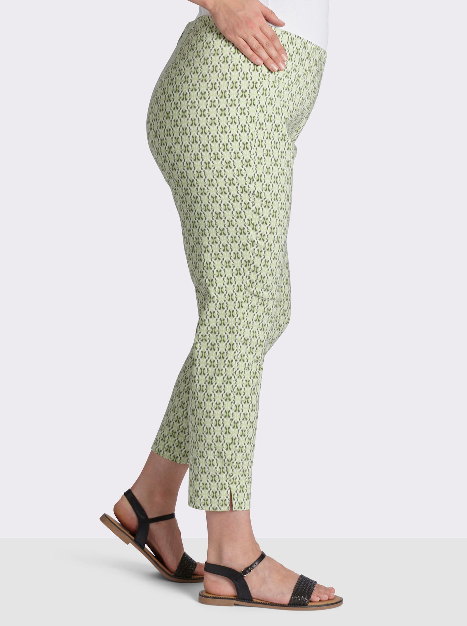  Bengalinhose mit Schlitzen am Bein - pistazie-khaki-bedruckt