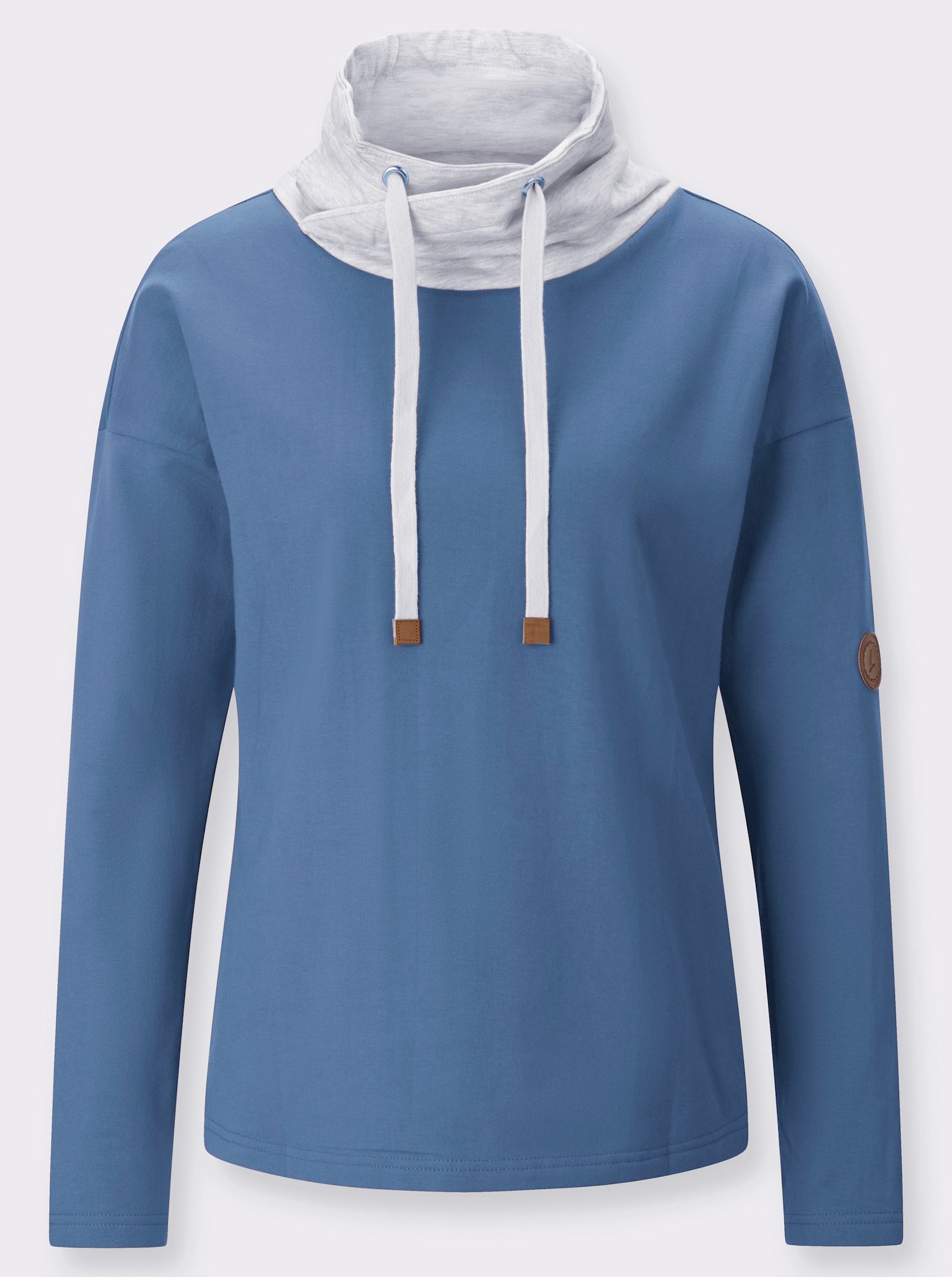  Sweatshirt mit überlappendem Rollkragen - mittelblau-hellgrau