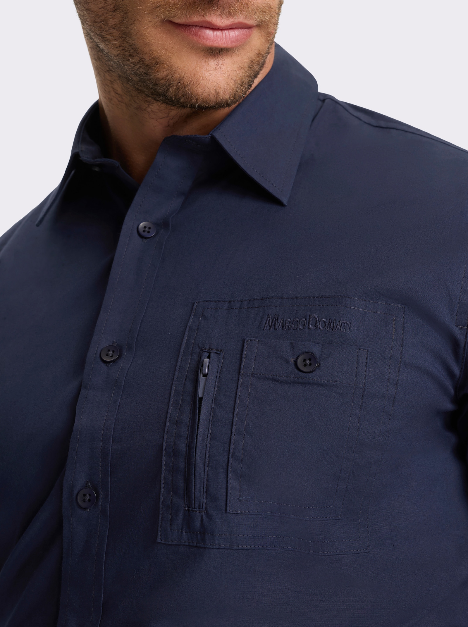 Marco Donati Kurzarmhemd mit Reißverschluss-Brusttasche - marine