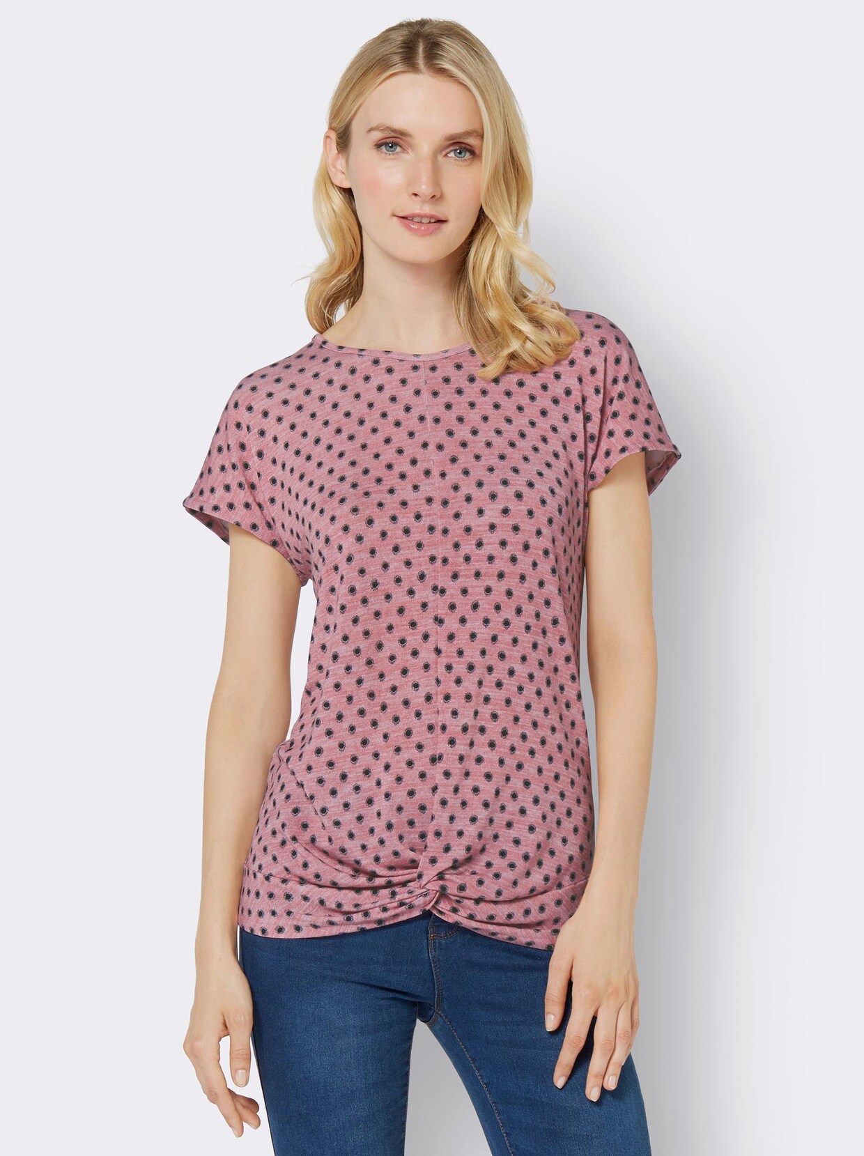 Shirt met ronde hals - rozenkwarts-grafiet bedrukt