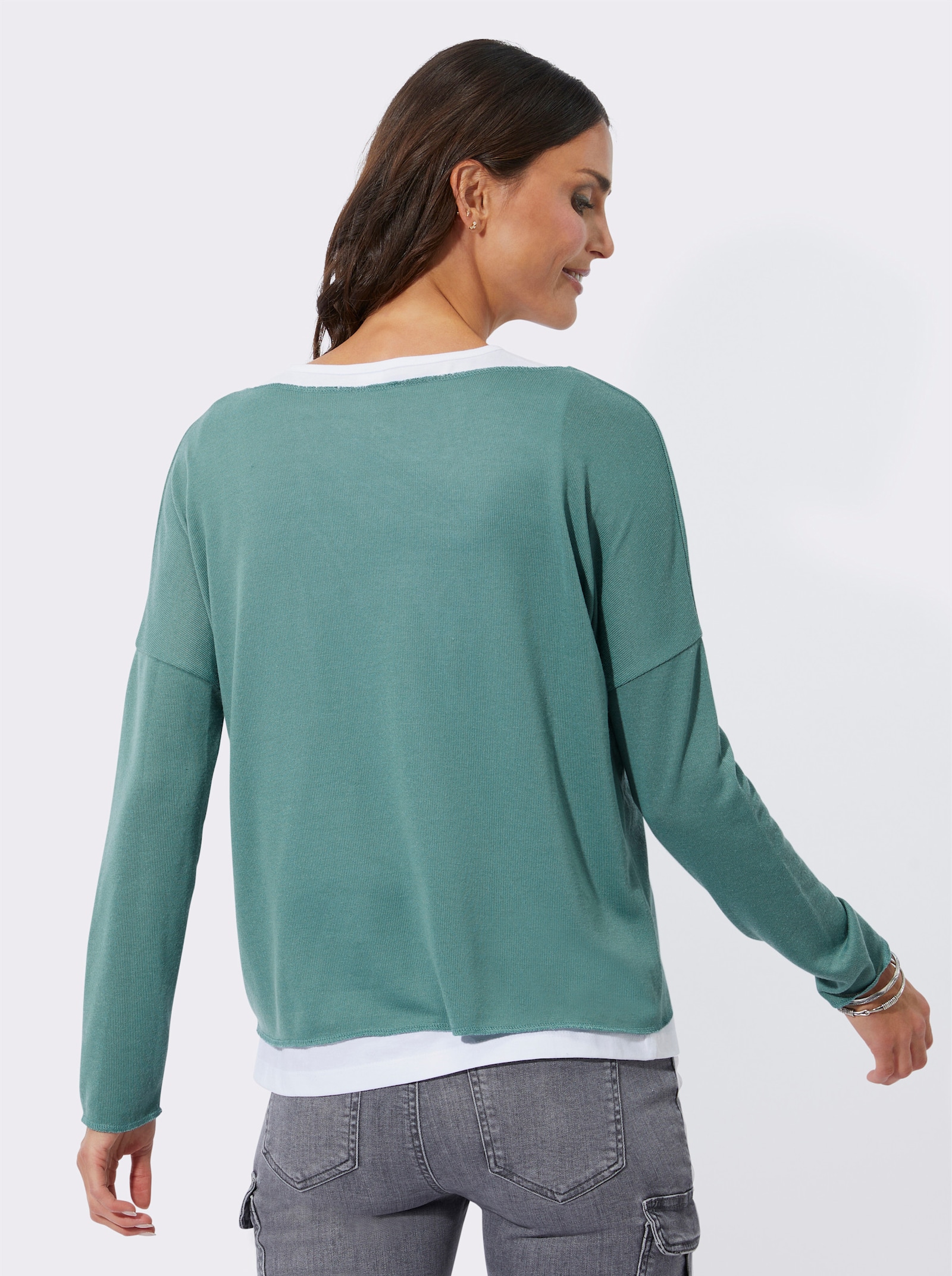 2-in-1-Shirt mit Unterzieh-Top - jade-weiss