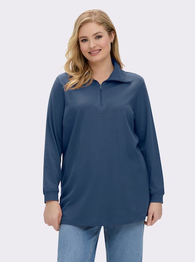 Longsweatshirt mit Umlegekragen - jeansblau
