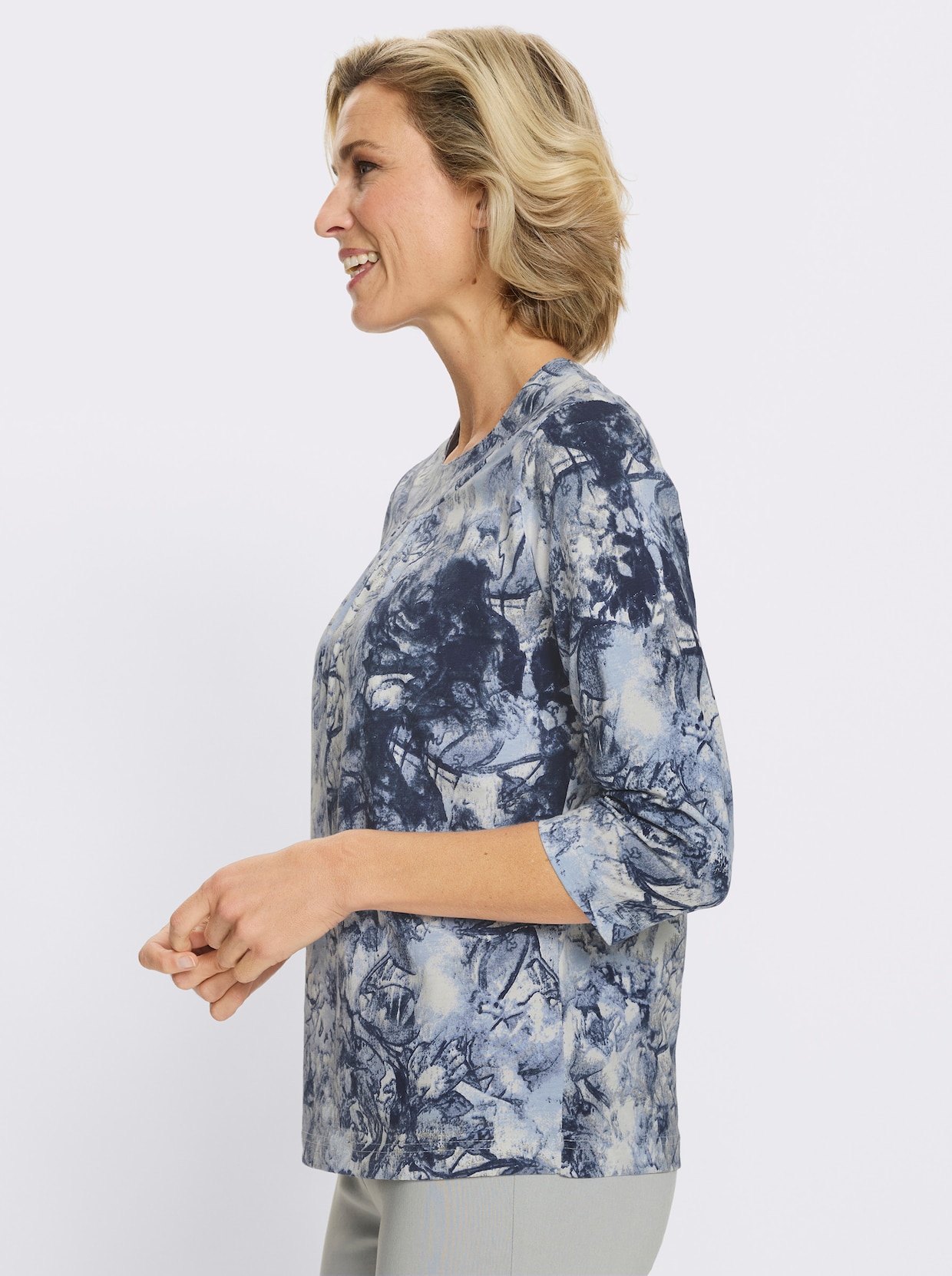 Shirt met ronde hals en print rondom, katoen - ijsblauw/marine bedrukt