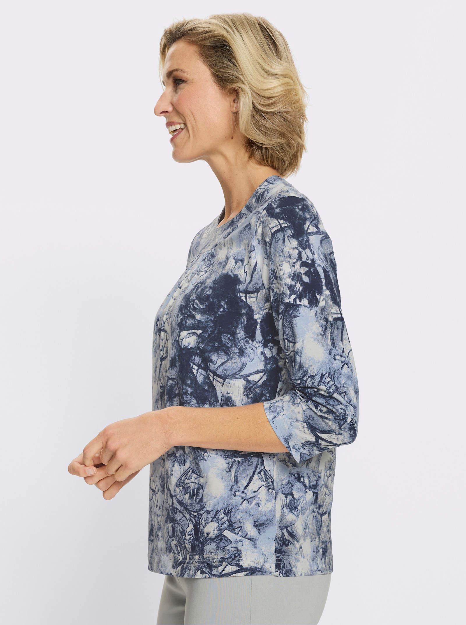 Tričko s kulatým výstřihem s celoplošným potiskem, bavlna - ledová modrá-námořnická modrá-potisk