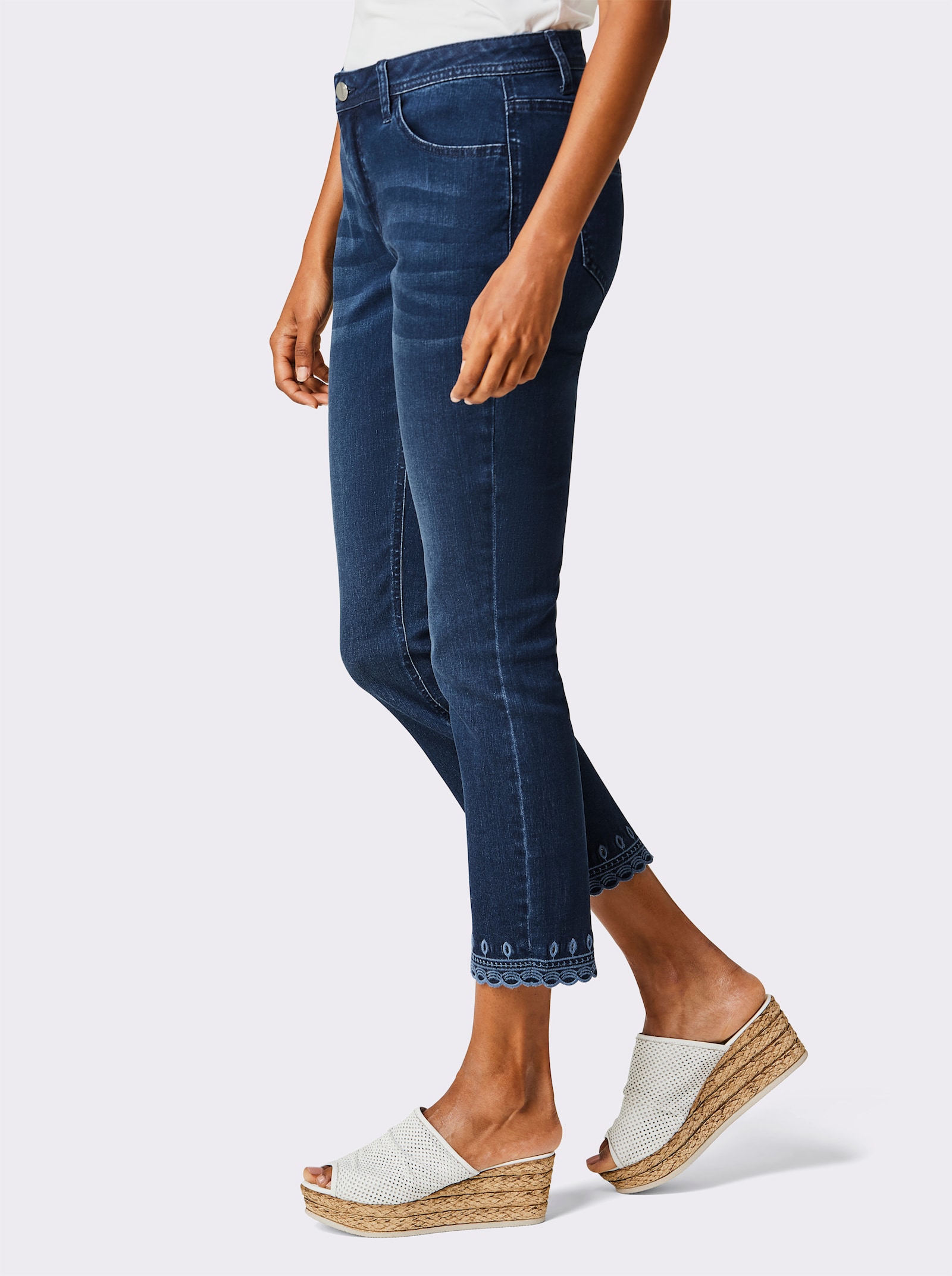 CREATION L PREMIUM 5-Pocket-Jeans mit Lochstickerei - blue-bleached