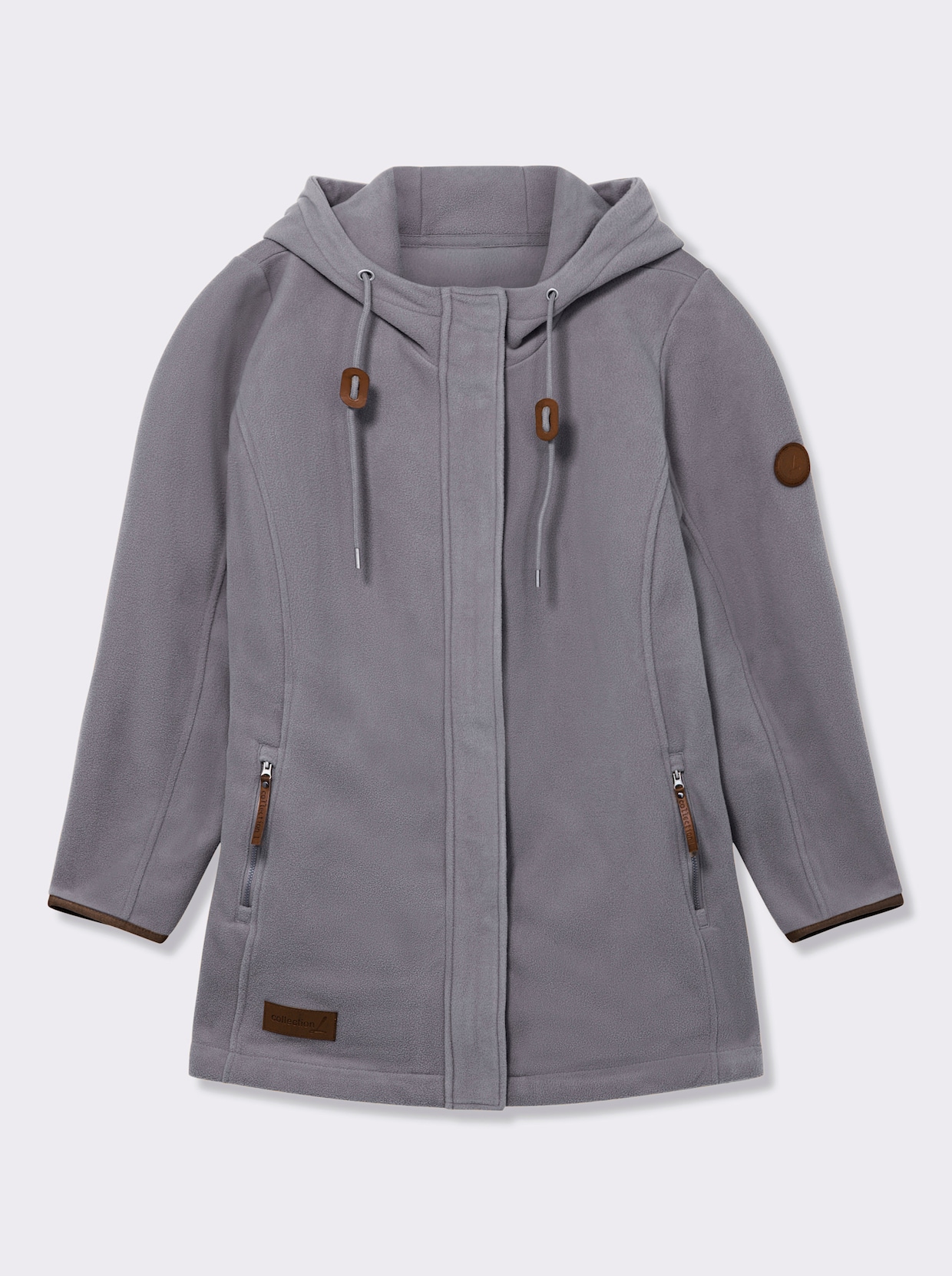 Kapuzenfleecejacke mit verdecktem Reißverschluss - steingrau-meliert