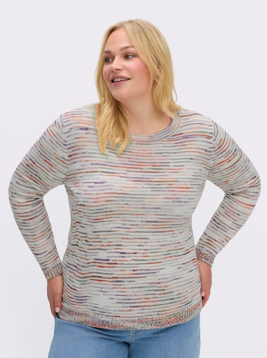 Rundhalspullover aus Multicolor-Garn - ecru-meliert