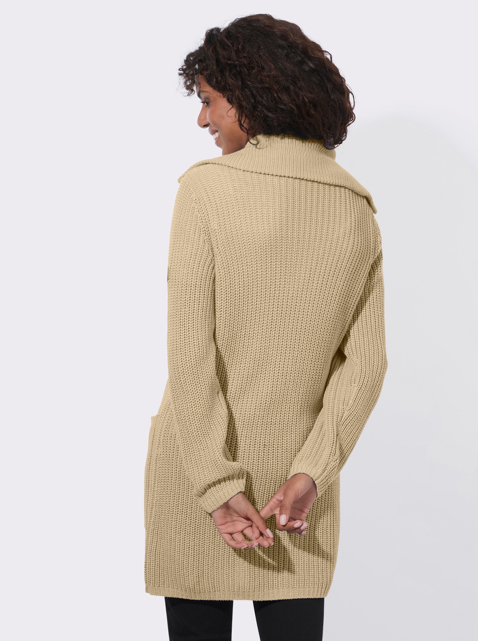 Longstrickjacke mit Umlegekragen - sand