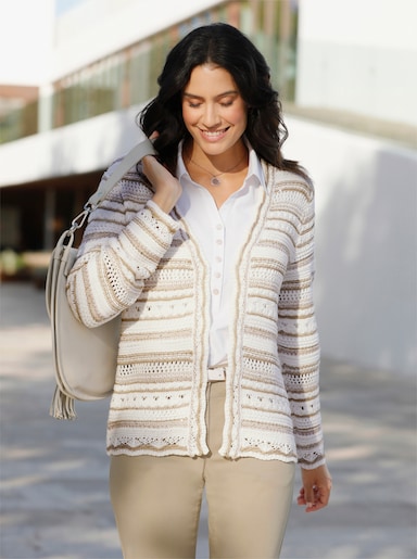 Strickjacke - ecru-beige-gemustert