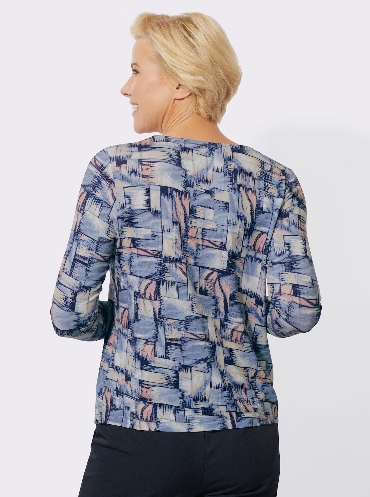 Shirt met ronde hals - hortensia/duivenblauw bedrukt