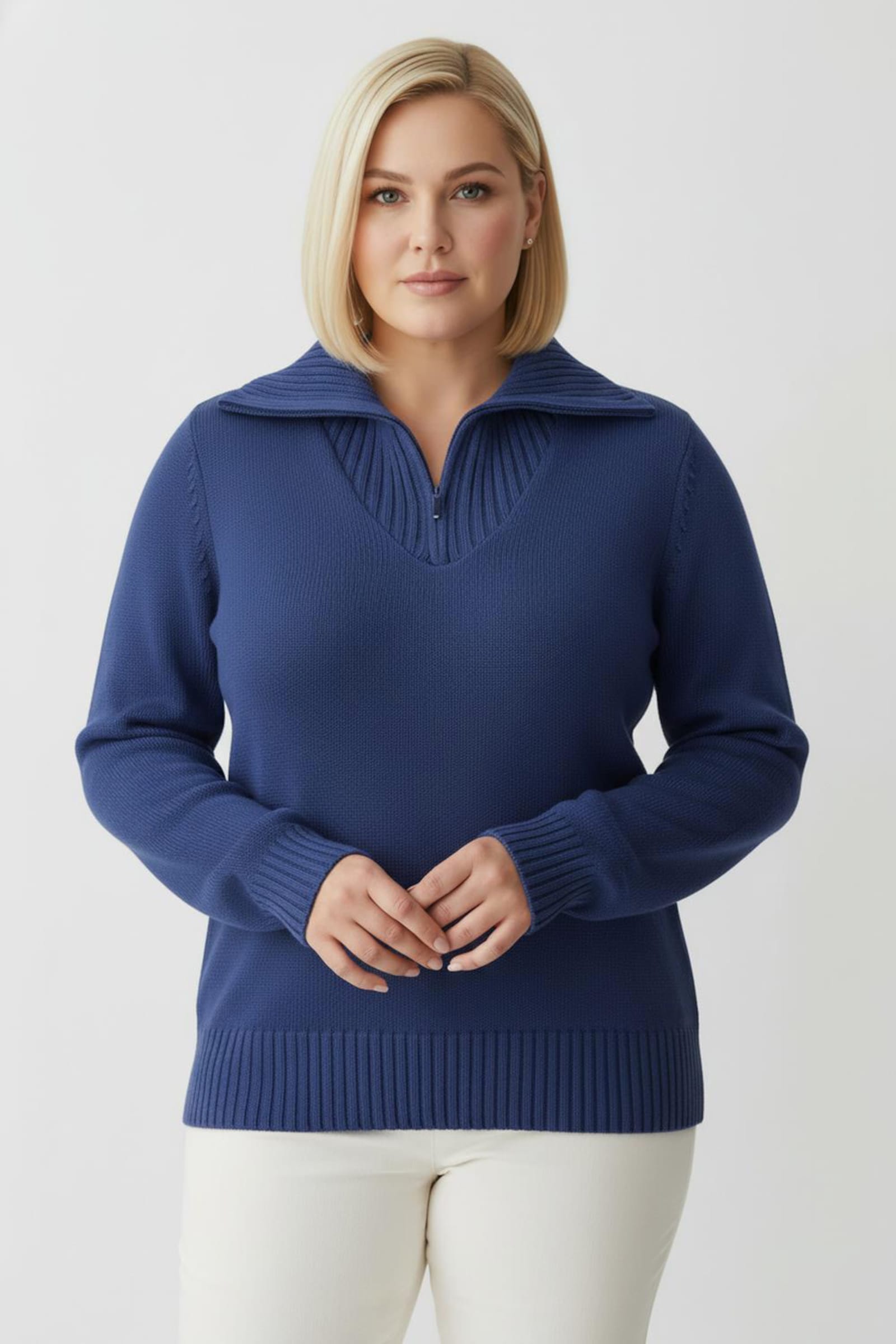 Troyer mit breiten Rippabschlüssen - royalblau