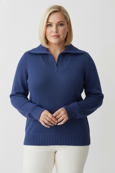 Troyer mit breiten Rippabschlüssen - royalblau