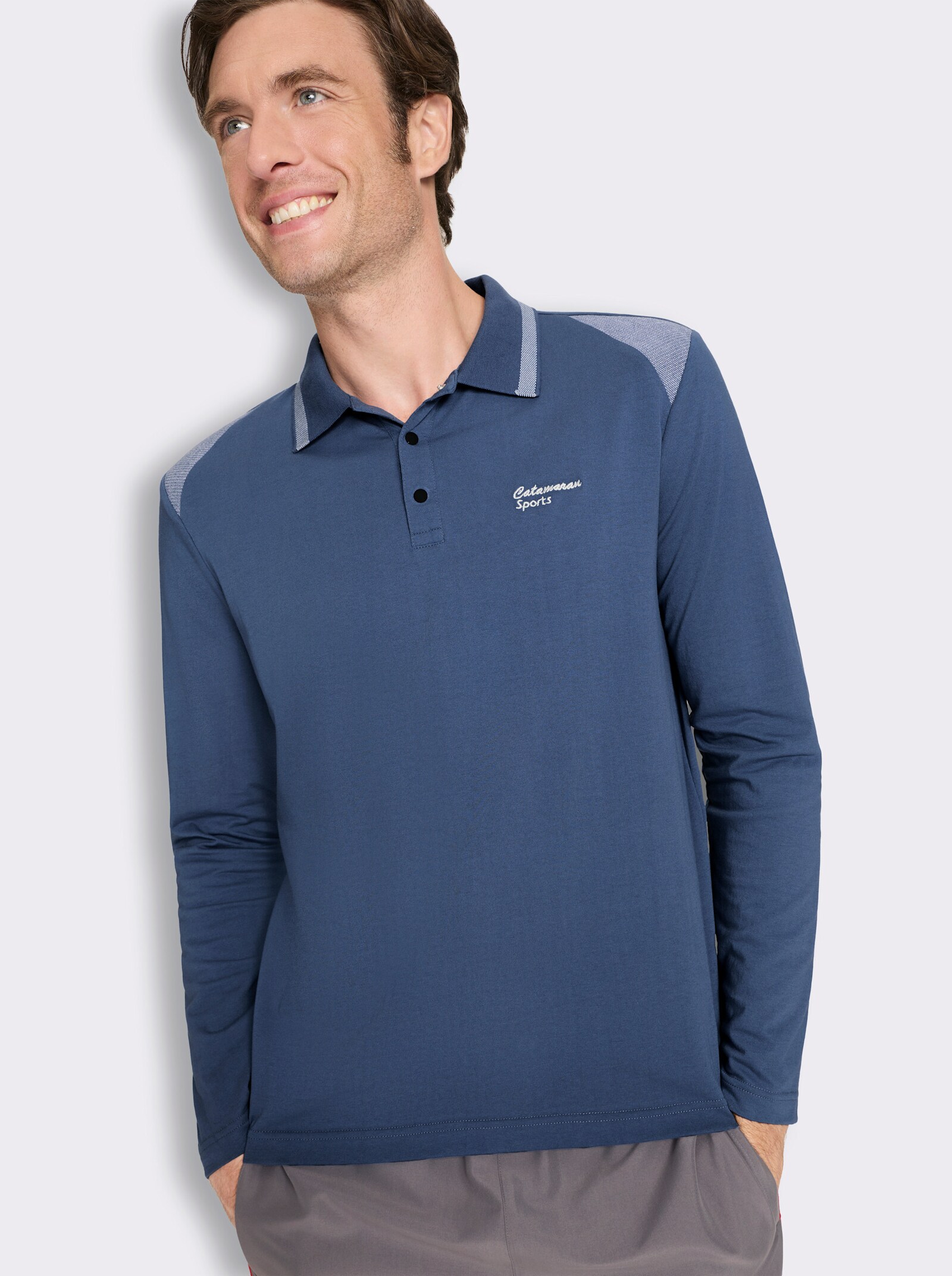 Catamaran Sports Langarm-Poloshirt mit Jacquard-Einsätzen - jeansblau