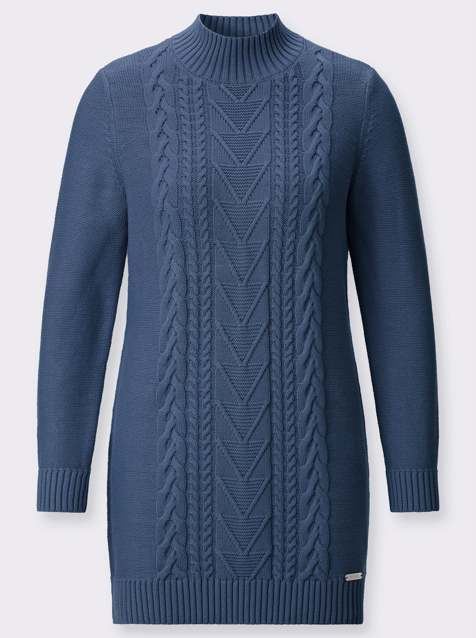 Lange pullover met kabelstructuurpatroon - jeansblauw